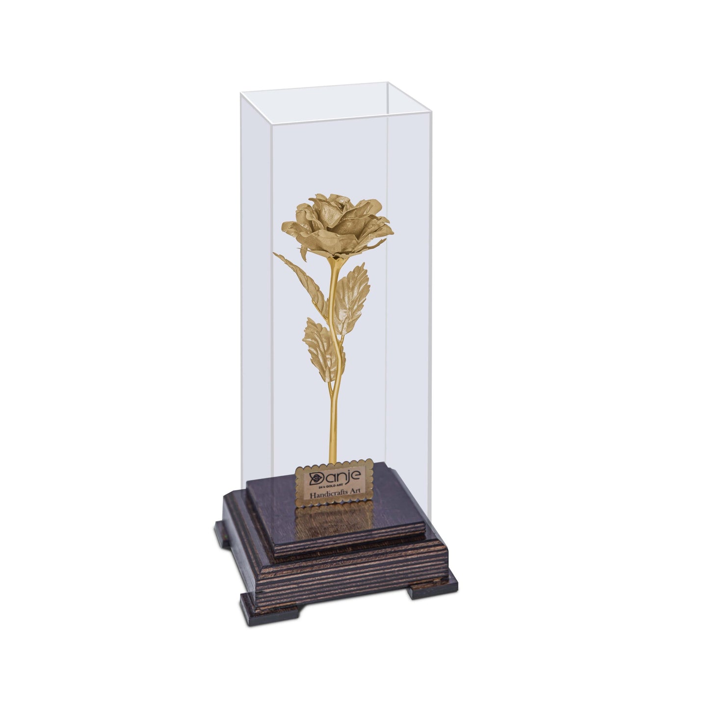 Skulptur einer Rose, 33*10, 24 Karat Blattgold, Sockel aus Holz