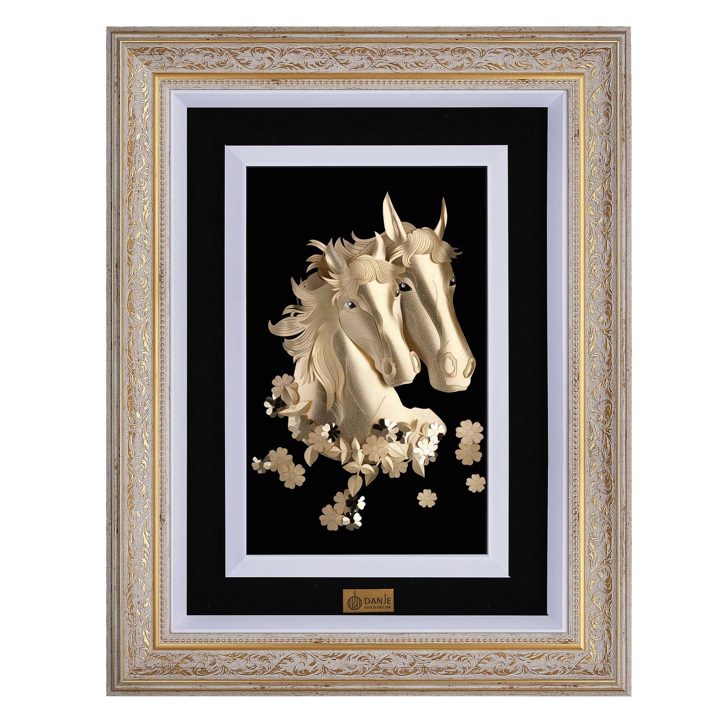 Wandbild, Pferde, 24 Karat Blattgold, 58*48cm