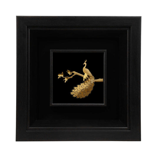 Wandbild, Pfau-design aus 24 Karat Blattgold, 24*24cm PVC-Rahmen