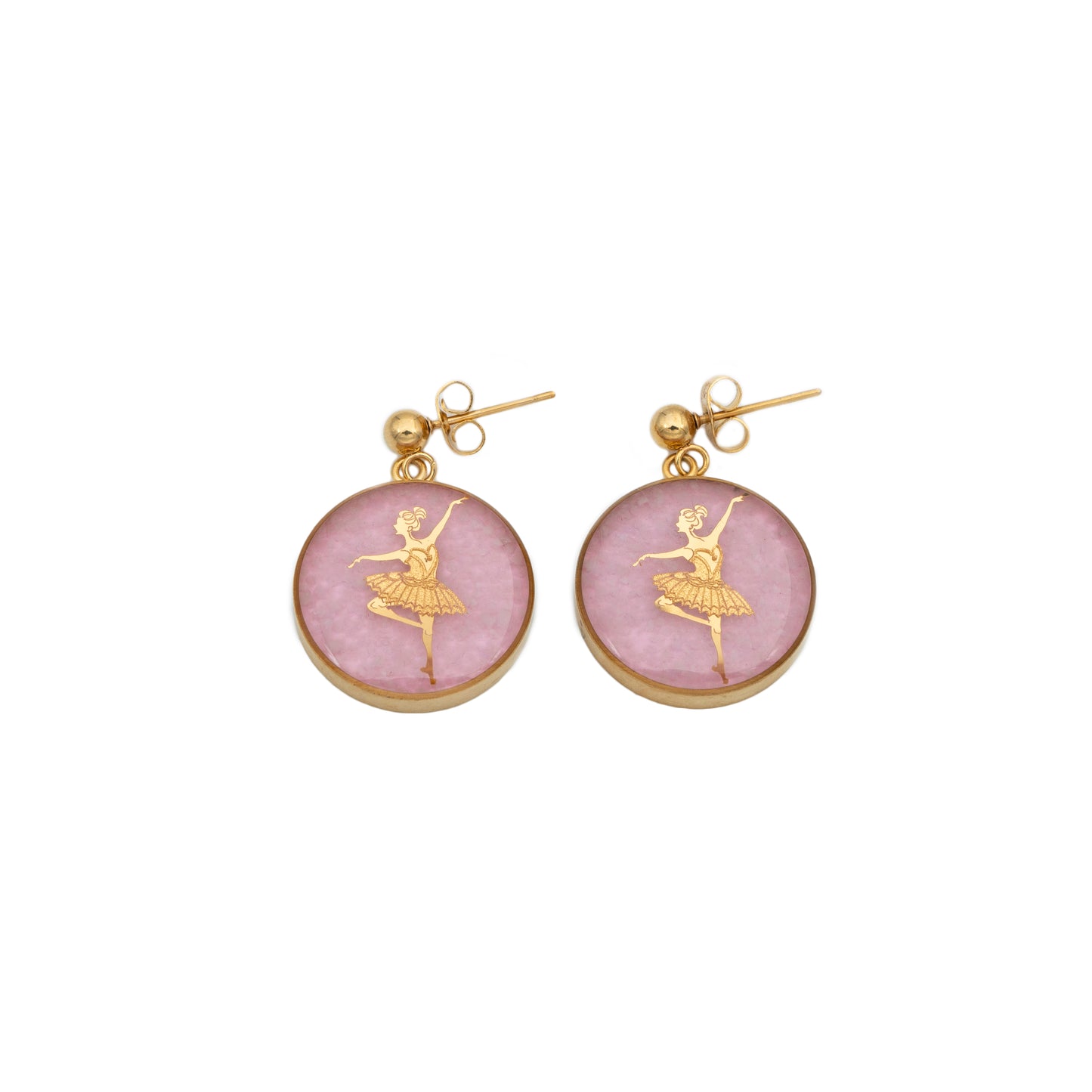 Earrings, ballerina made of 24 carat gold leaf, agate and anti-allergic stainless steel