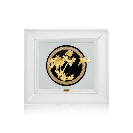 Wandbild, Vogel und Blumen, 24 Karat Blattgold, 36*36cm