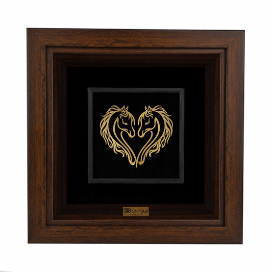Wandbild, Pferde, 24 Karat Blattgold, 24*24 cm Rahmen in schwarz