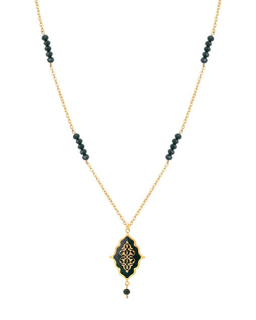 Necklace, Pichak made of 24 carat gold leaf, agate stone and stainless steel