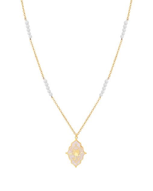 Hila necklace with pendant made of 24 carat gold leaf pearl stone and anti-allergic stainless steel