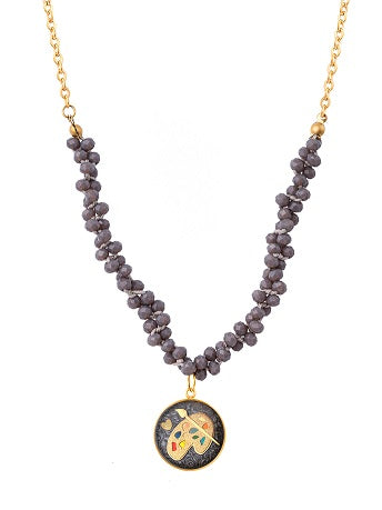 Necklace with pendant, grey agate, colour palette design made of 24 carat gold leaf