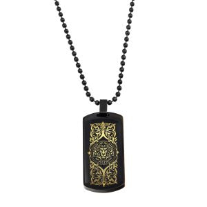 Stone Necklace, Onyx, Pendant, Lion Design in 24 Carat Gold Leaf