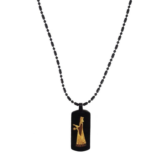 Onyx necklace with Farvahar pendant made of 24 carat gold leaf