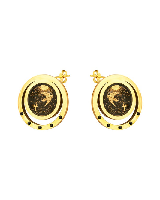 Earrings, Afaq design, 24 carat gold leaf, anti-allergic stainless steel