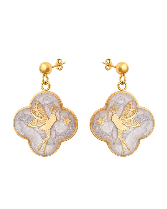 Earrings, Angel, 24 carat gold leaf, anti-allergic stainless steel