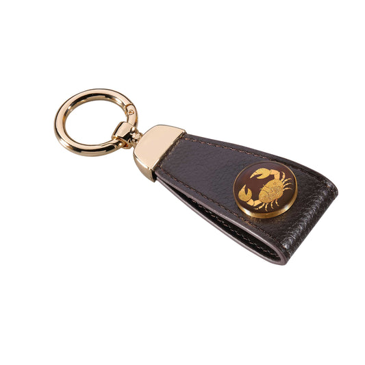 Schlüsselanhänger, Sternzeichen Krebs aus Leder und 24 Karat Blattgold-Design