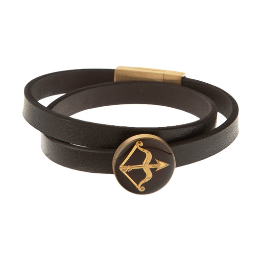 Leather bracelet, zodiac sign Sagittarius, 24 carat gold leaf, stainless steel