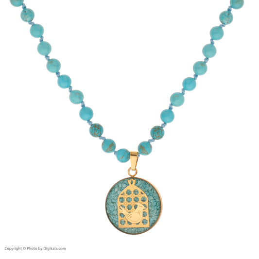 Turquoise Necklace With Morghe Amin Design Made of 24 Carat Gold Leaf