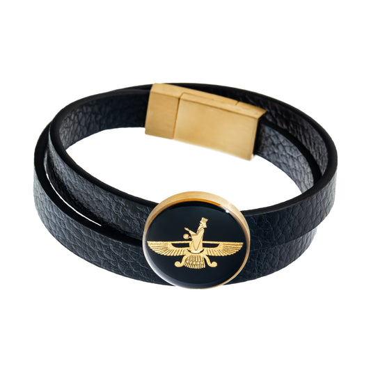 leather bracelet, Farvahar, 24 carat gold leaf