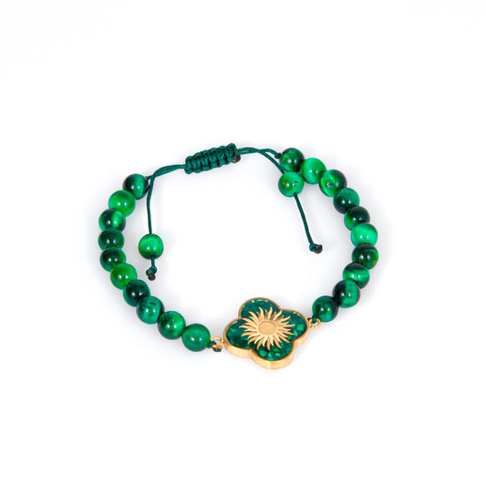 Stone Bracelet, Sun, 24 Carat Gold Leaf, Green Tiger Eye