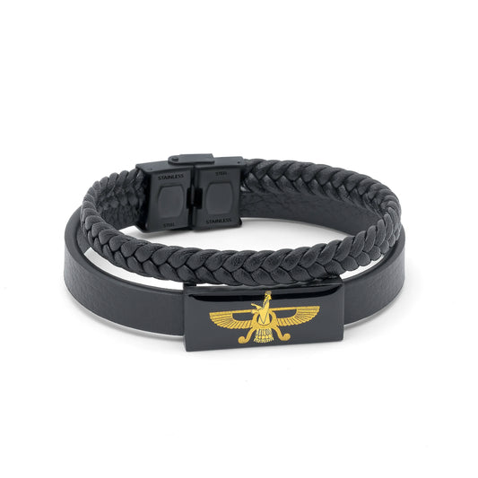 Leather braid bracelet, Farvahar, 24 carat gold leaf