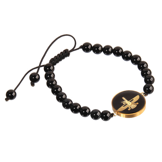 Bracelet, Farvahar, 24 carat gold leaf, onyx