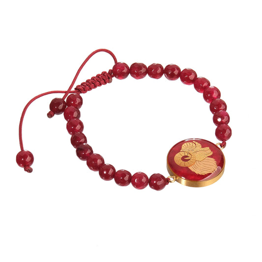 Bracelet, zodiac sign Aries, 24 carat gold leaf, stainless steel, jade stone