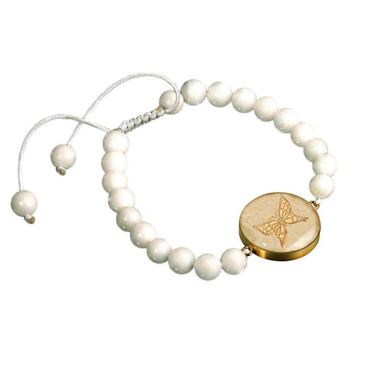 Stone bracelet, pearls, butterfly design made of 24 carat gold leaf