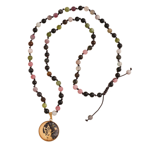 Tourmaline necklace with angel (Mahdokht) design made of 24 carat gold leaf