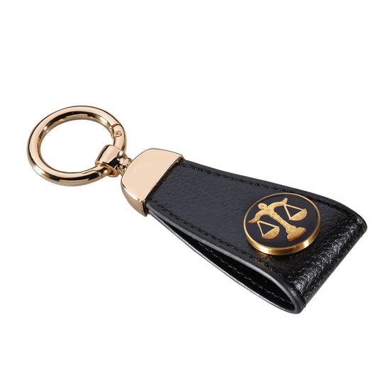 Schlüsselanhänger, Sternzeichen Waage aus Leder und 24 Karat Blattgold-Design