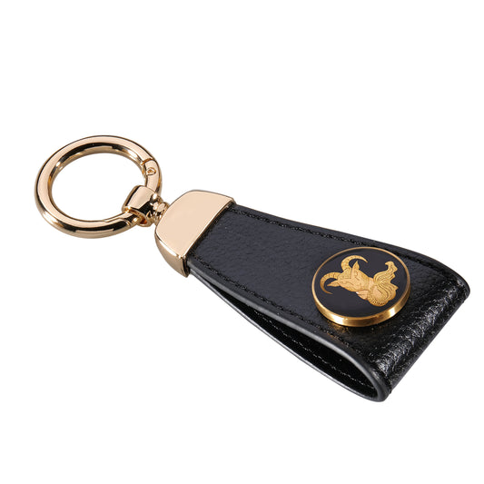 Schlüsselanhänger, Sternzeichen Steinbock aus Leder und 24 Karat Blattgold-Design