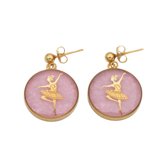 Earrings, ballerina made of 24 carat gold leaf, agate and anti-allergic stainless steel