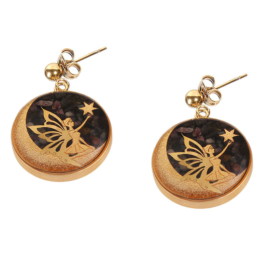 Tourmaline earrings with angel (Mahdokht) design made of 24 carat gold leaf and anti-allergic stainless steel