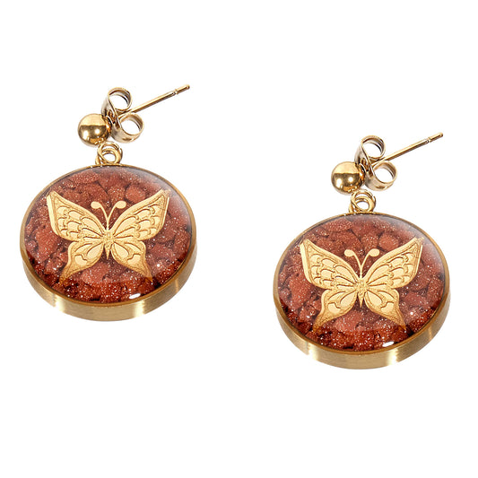 Earrings, butterfly made of 24 carat gold leaf, goldstone
