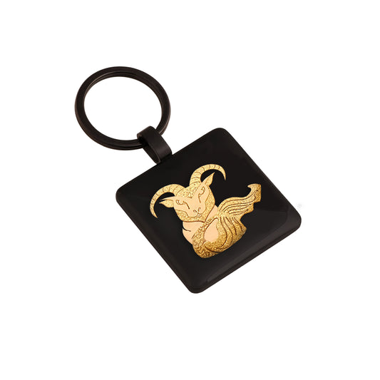Schlüsselanhänger aus Carbon, Sternzeichen Steinbock-Design 24 Karat Blattgold