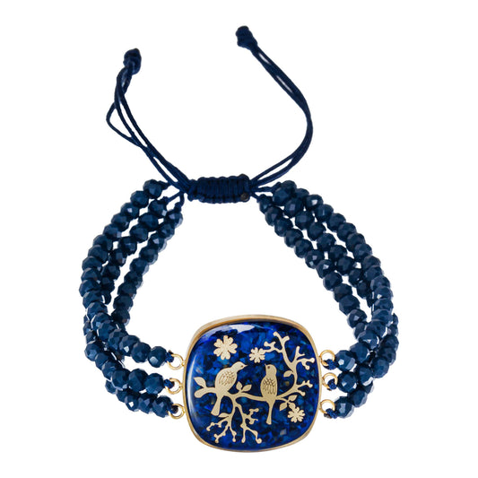 Stone Bracelet, Golestan Design in 24 Carat Gold Leaf, Dark Blue Tiger Eye