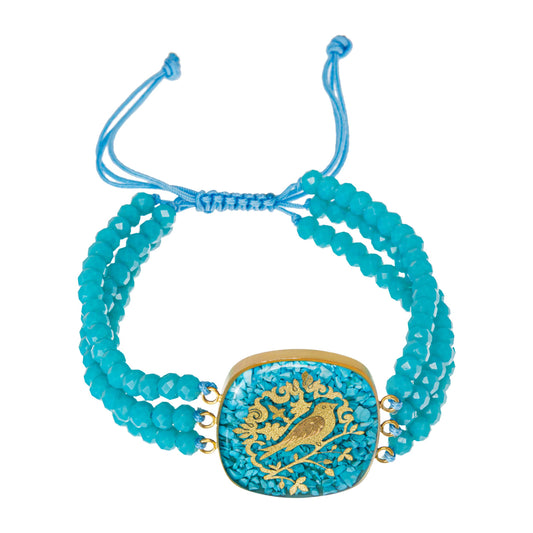 Stone Bracelet Morghe Sahar (Morning Bird) design made of 24 carat gold leaf and turquoise stone