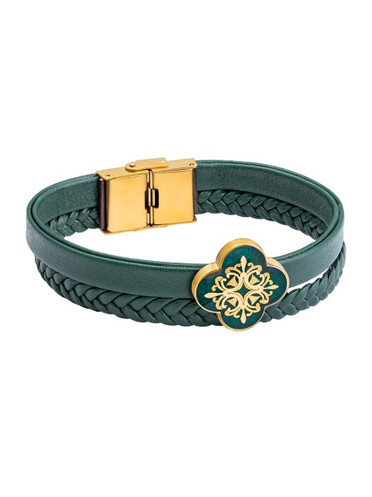 Leather bracelet, Huma design made of 24 carat gold leaf and agate