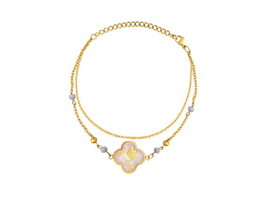 Bracelet, Angel, 24 carat gold leaf, agate and anti-allergic stainless steel