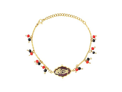 Bracelet, Narmila design made of 24 carat gold leaf, stainless steel, coral stone