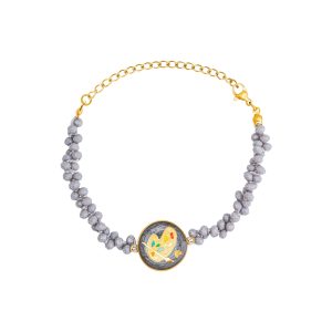 Grey Agate Bracelet, Color Palette Designe made of 24 carat gold leaf