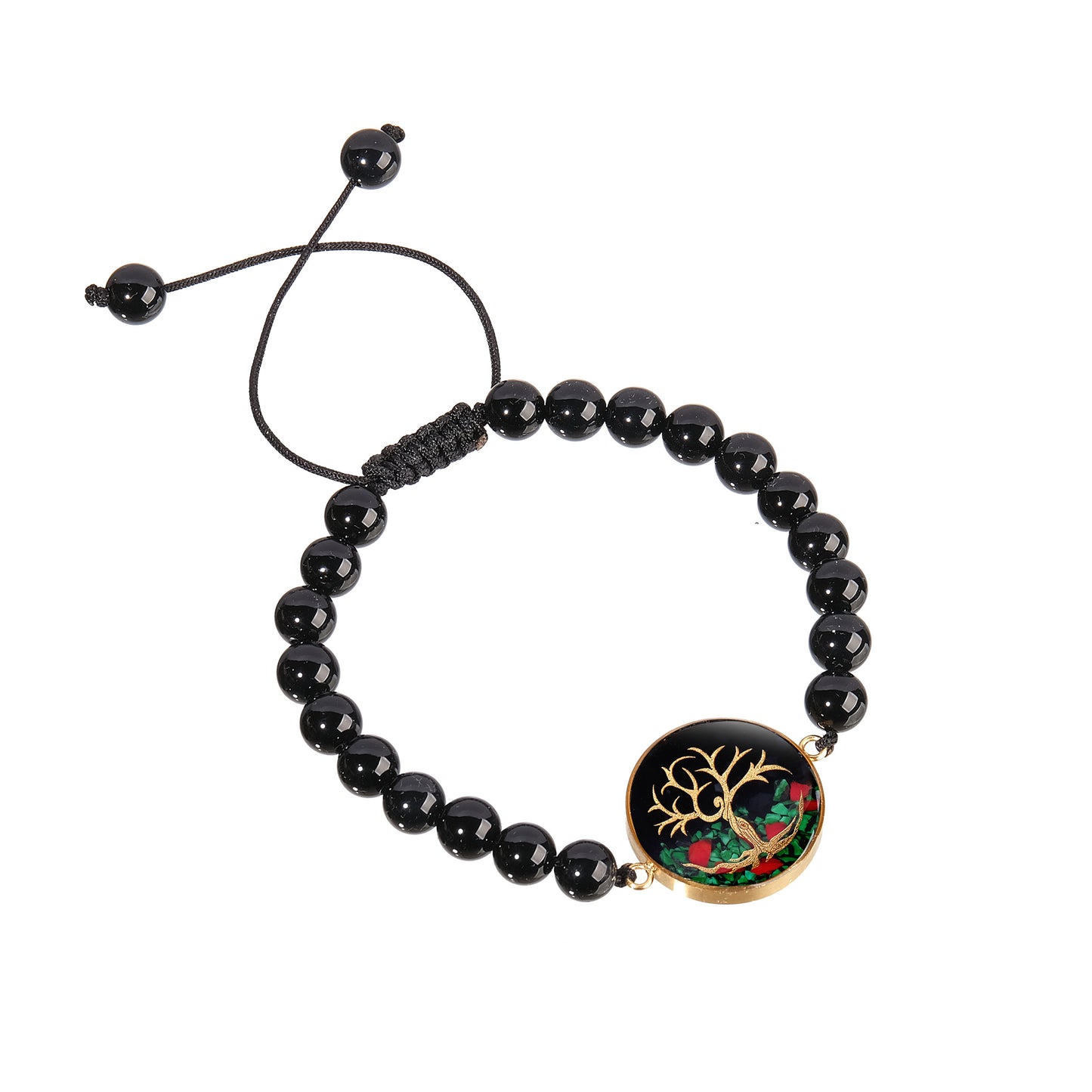 Steinarmband, Lebensbaum, 24 Karat Blattgold, Onyx