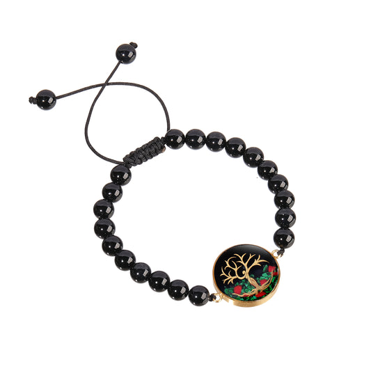 Stone bracelet, tree of life, 24 carat gold leaf, onyx