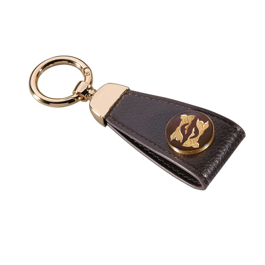 Schlüsselanhänger, Sternzeichen Fische aus Leder und 24 Karat Blattgold-Design