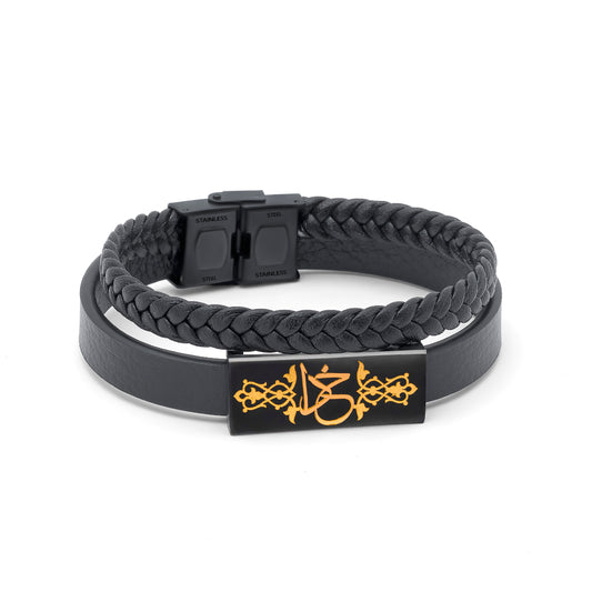 Leder Armband, Gott(khoda) Design aus 24 Karat Blattgold