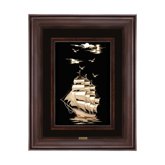 Wandbild, Segelschiff,24 Karat Blattgold