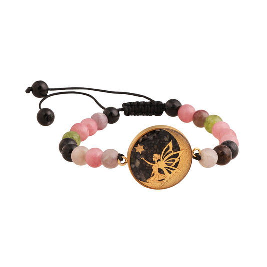Tourmaline bracelet with angel (Mahdokht) design made of 24 carat gold leaf