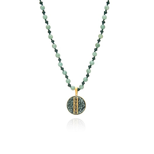 Necklace with pendant, Terme design made of 24 carat gold leaf, agate &amp; jade gemstone