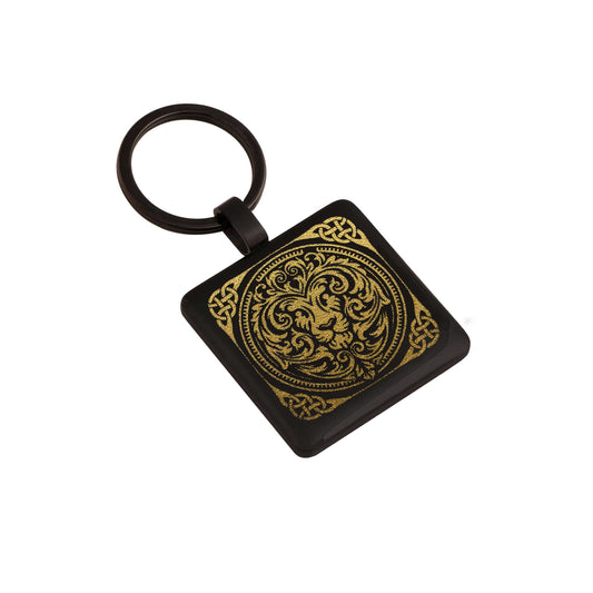 Schlüsselanhänger aus Carbon, Shirshah(Löwe) -Design 24 Karat Blattgold