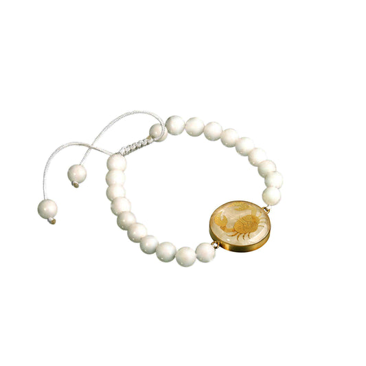 Bracelet, zodiac sign Cancer, 24 carat gold leaf, stainless steel, pearl stone
